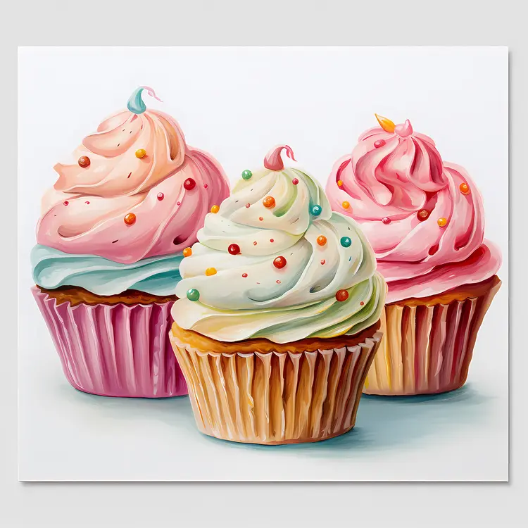 Colorful Trio of Cupcakes with Sprinkles
