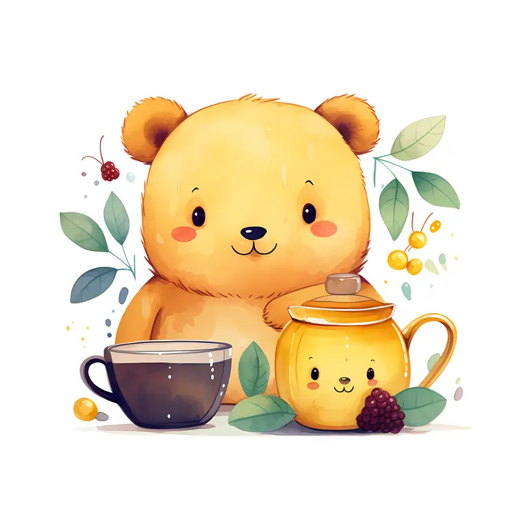 Cute Bear with Teapot and Cup