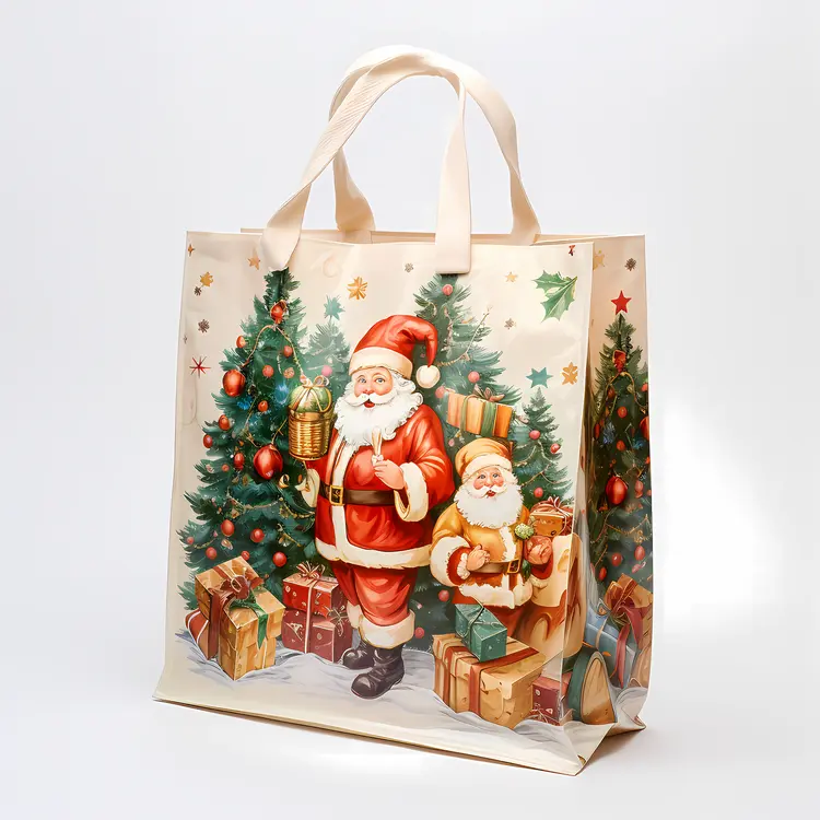 Santa Claus and Christmas Trees on Gift Bag