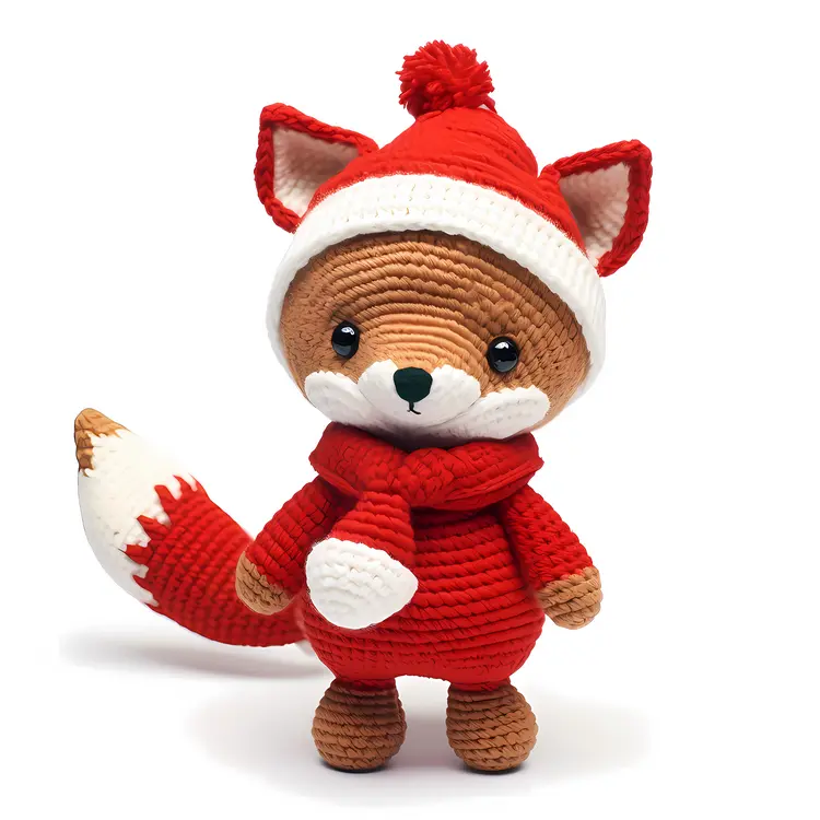 Cute Fox in Red Hat and Scarf for Christmas