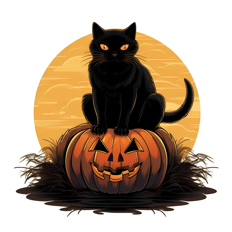 Black Cat on Jack-o'-lantern for Halloween