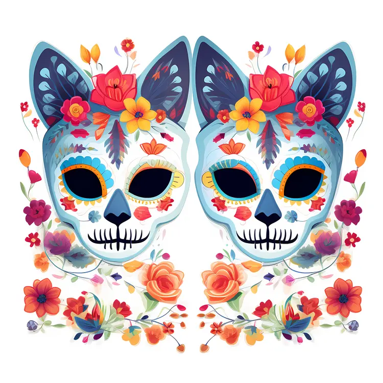 Colorful Cat Masks for Day of the Dead Celebration