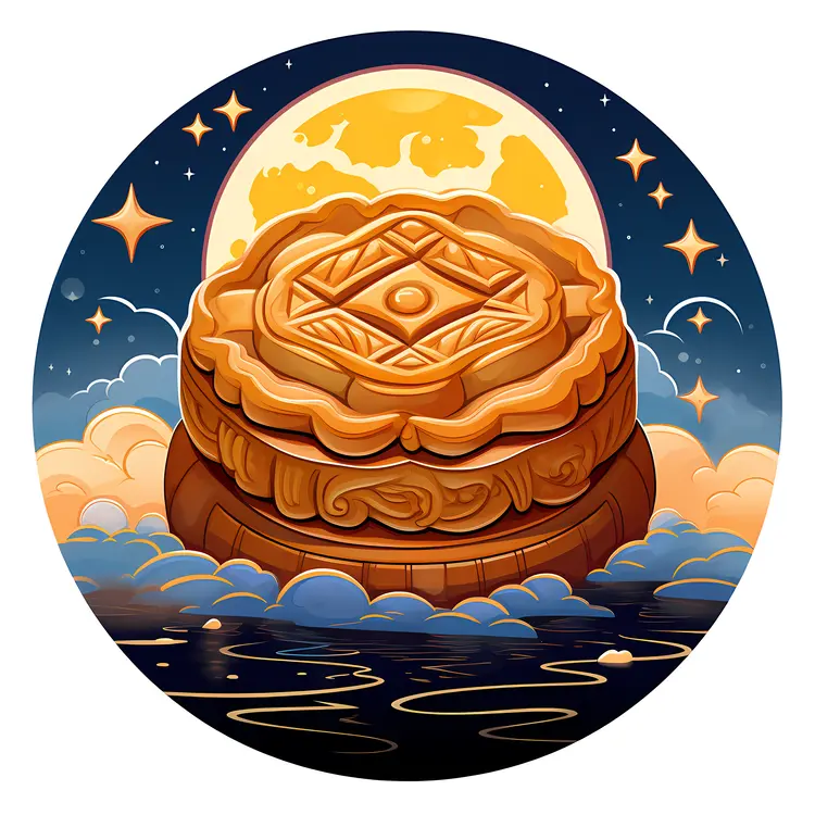 Mooncake with Full Moon and Stars