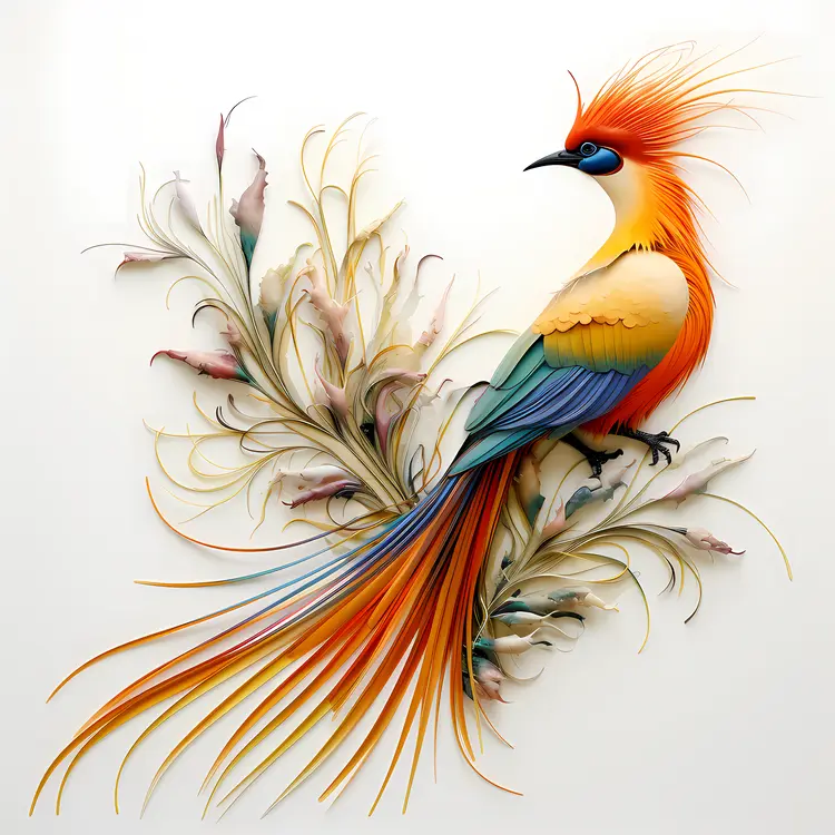 Colorful Bird with Long Feathers