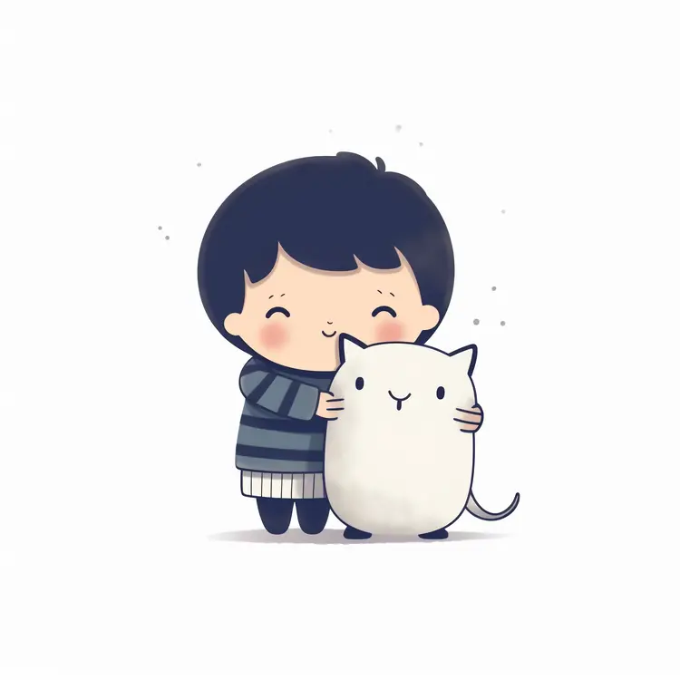 Cute Boy Hugging a Cat Illustration