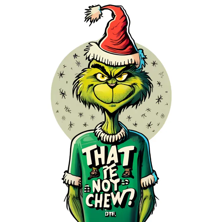 Green Grinch with 'THAT TE NOT CHEW?' Shirt