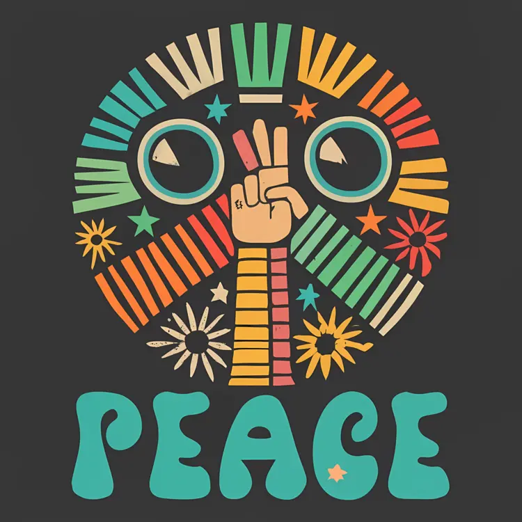 Colorful Peace Sign with Hand Gesture