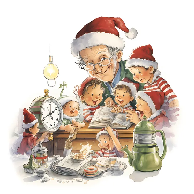 Santa Claus Reading a Book to Children