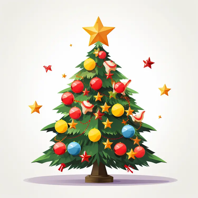 Decorated Christmas Tree with Star and Ornaments