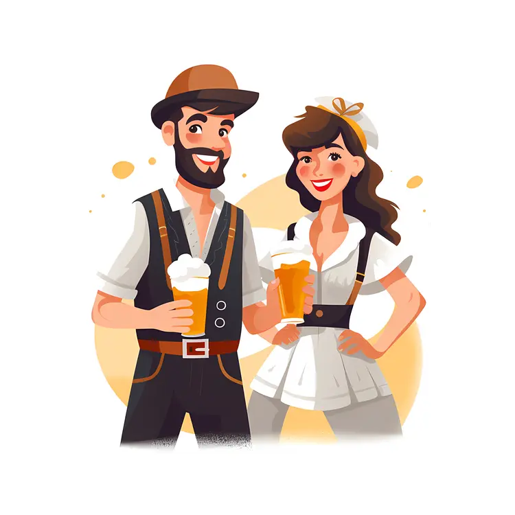 Cartoon Couple Celebrating with Beer