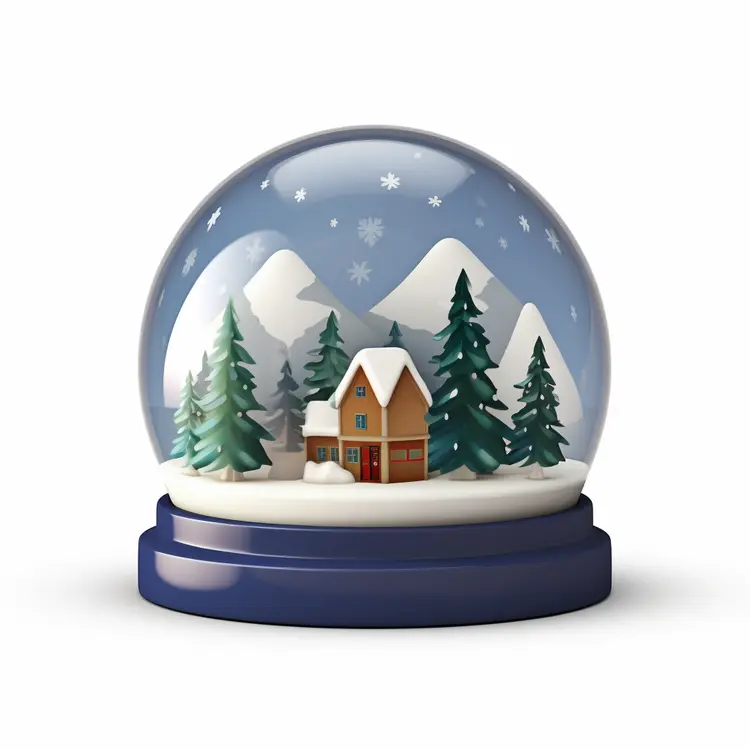 Snow Globe with Cozy House in Winter Wonderland