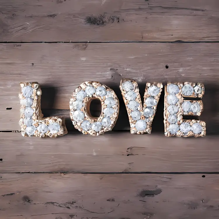 Crystal LOVE on Wooden Background