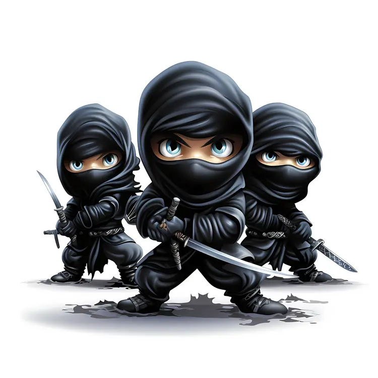 Three Cute Cartoon Ninjas