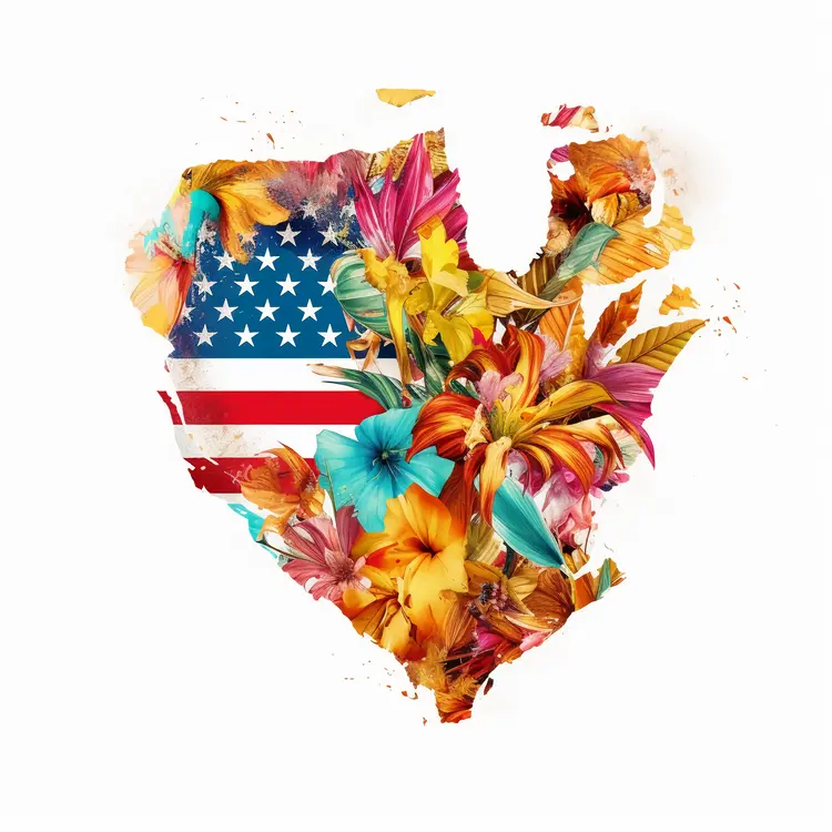 Floral American Flag Heart Design