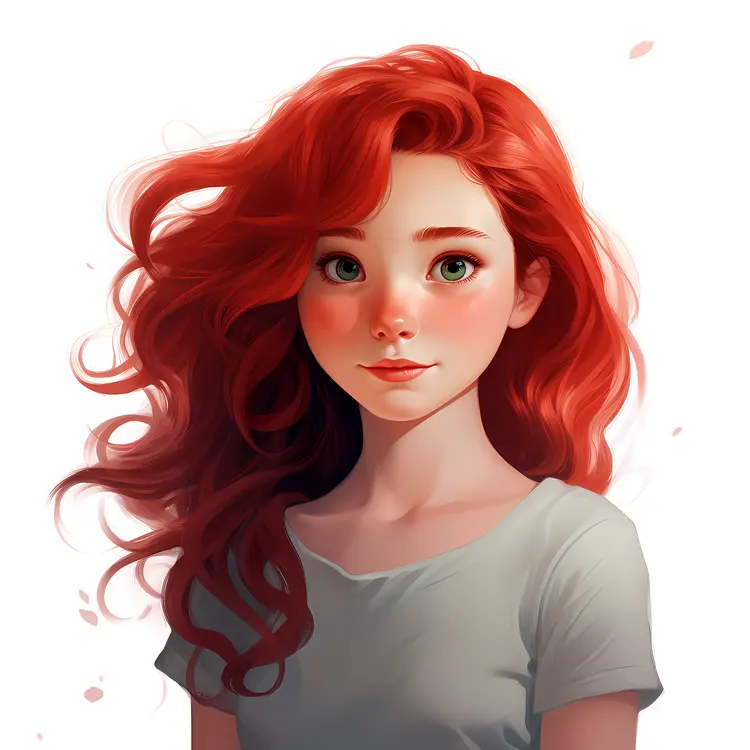 Red-haired girl with curly hair and green eyes
