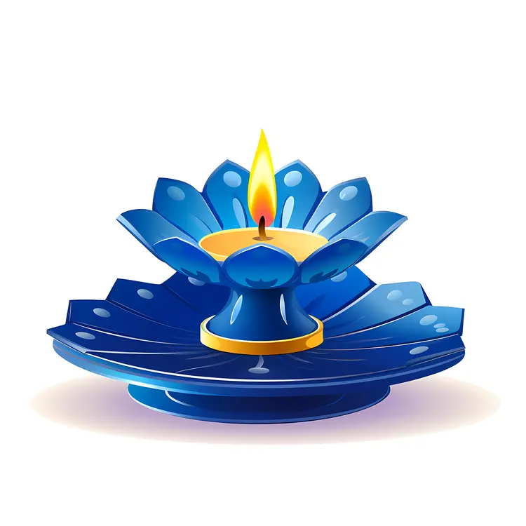Blue Candle with Petal Design