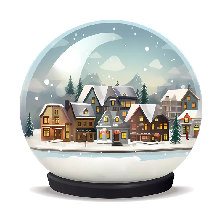 Snow Globe with Charming Village in Winter