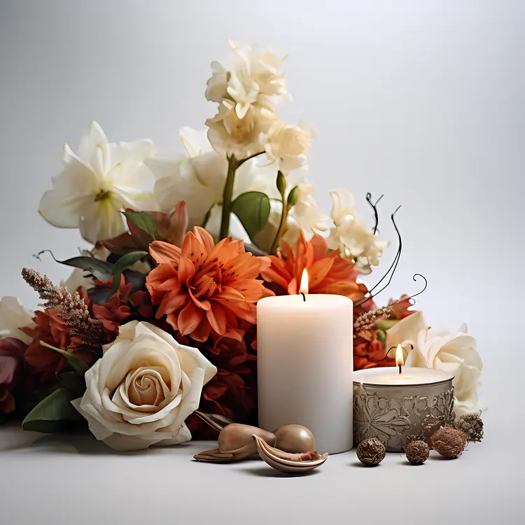 Candles and Flowers in a Vase