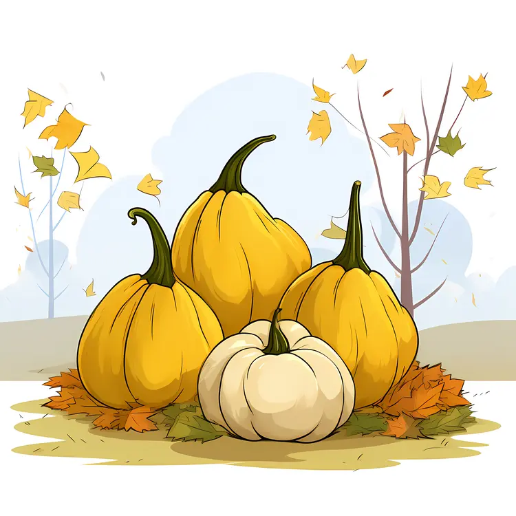 Pumpkins in Autumn Setting