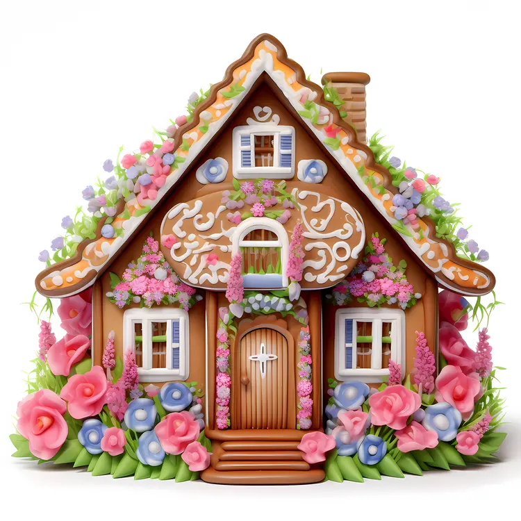 Beautiful Gingerbread House with Floral Decorations
