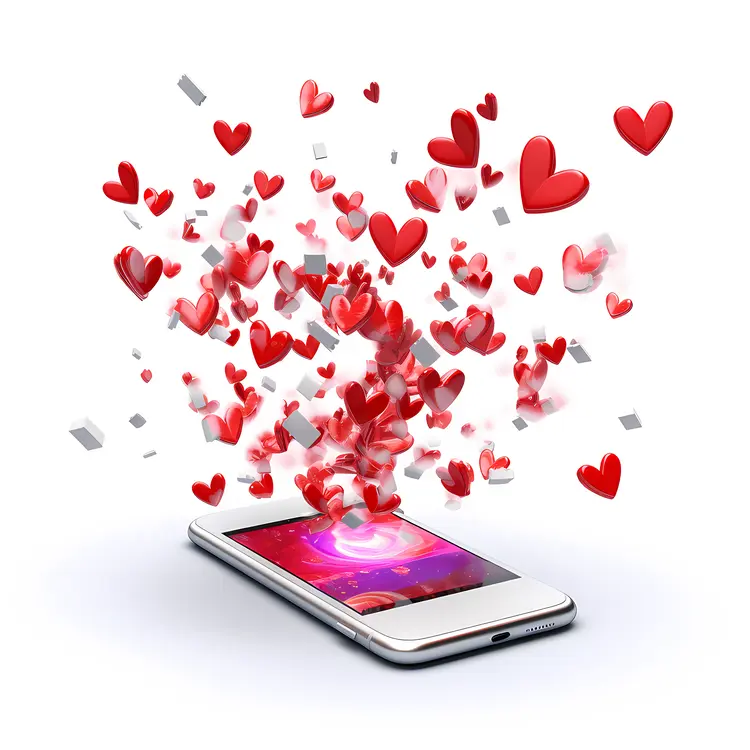 Hearts Bursting from a Smartphone