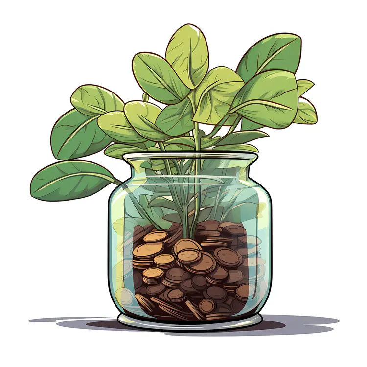 Money Plant Growing in a Jar of Coins