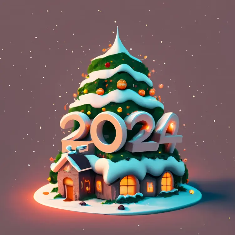 Snowy Christmas Tree with 2024