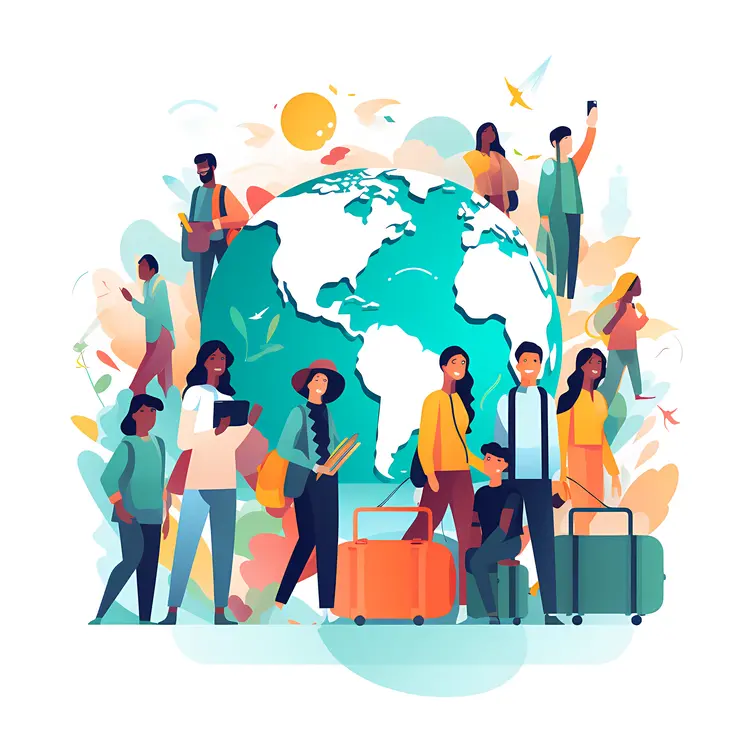 Travelers with Luggage and Globe