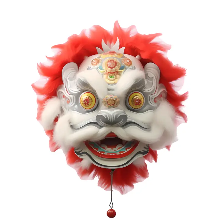 White and Red Lion Dance Mask for Chinese New Year