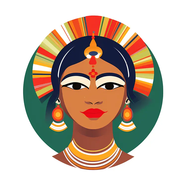 Traditional Woman Illustration with Colorful Headpiece and Jewelry