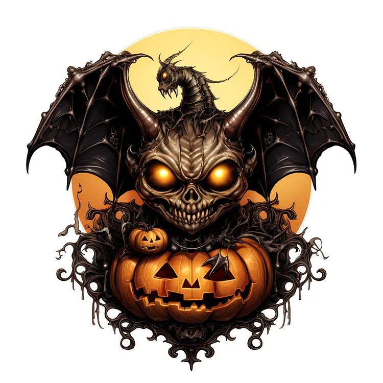Spooky Bat with Glowing Pumpkin Illustration
