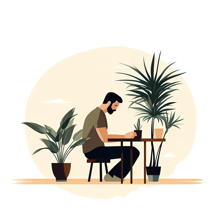 Man Relaxing with Indoor Plants