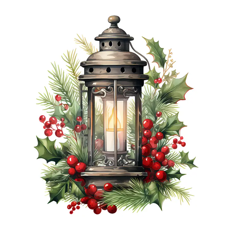 Silver Lantern with Christmas Decorations