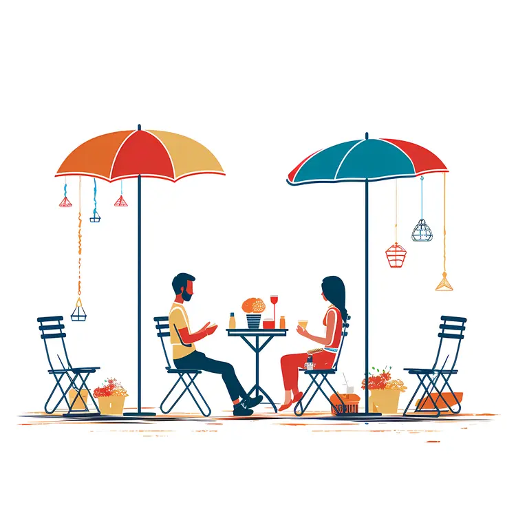 Outdoor Cafe with Colorful Umbrellas