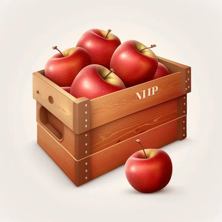 Fresh Red Apples in Wooden Crate