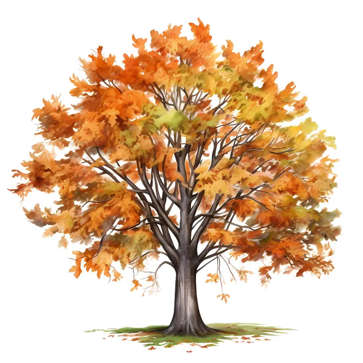 Orange Autumn Tree with Sparse Leaves