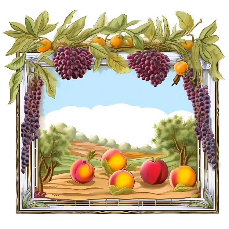 Colorful Fruits in a Scenic Orchard