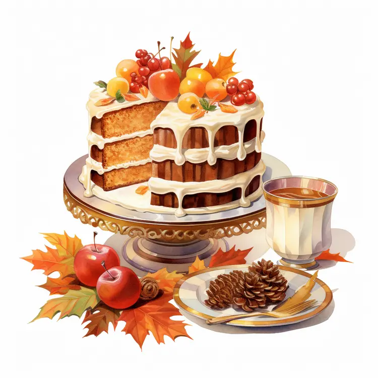 Autumn Cake with Fruits and Leaves