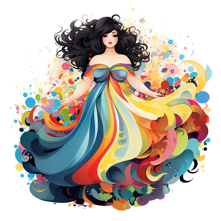 Woman in Colorful Dress Illustration