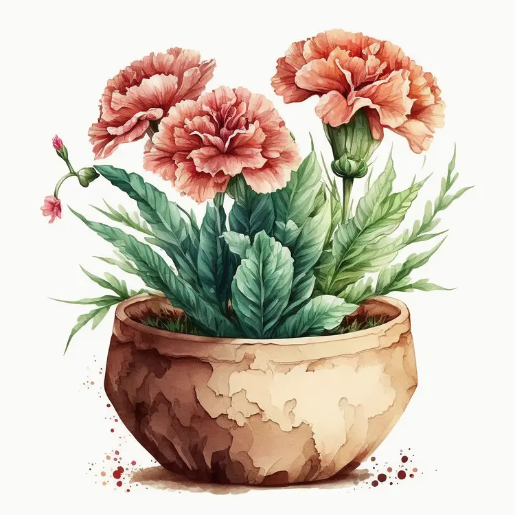 Beautiful Potted Carnations in Rustic Pot