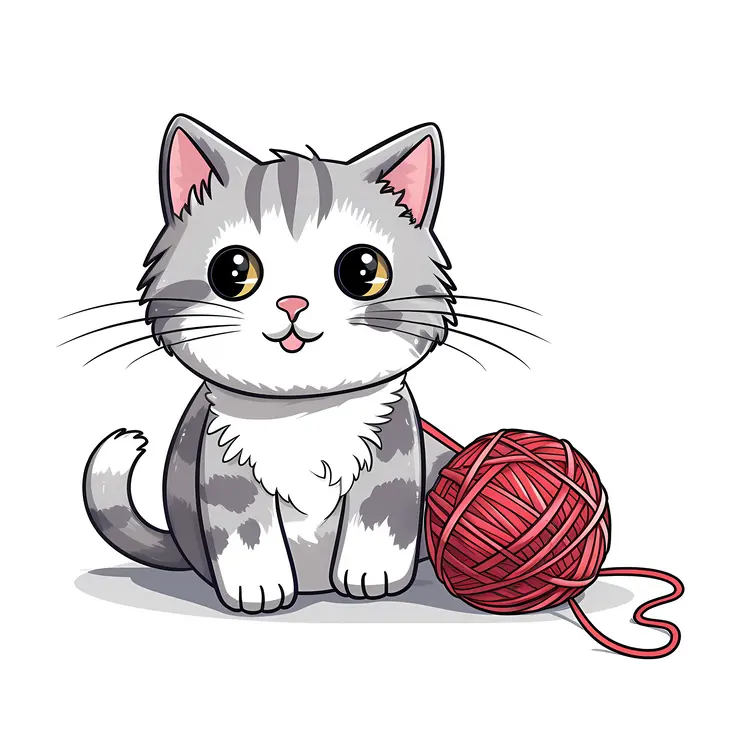 Cute Kitten with Yarn Ball