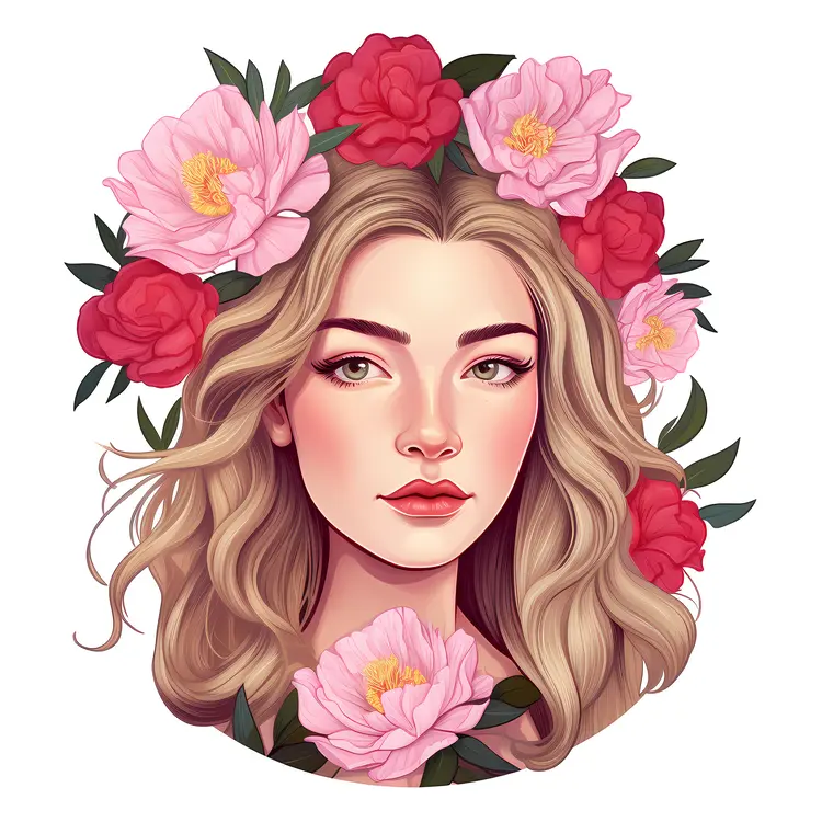 Beautiful Woman with Floral Crown Illustration