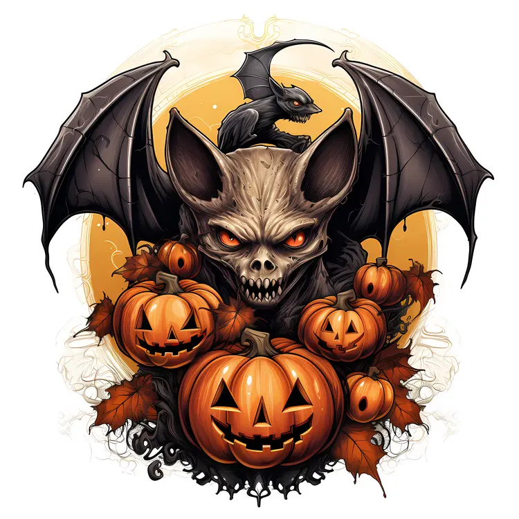 Fierce Bat with Pumpkins for Halloween