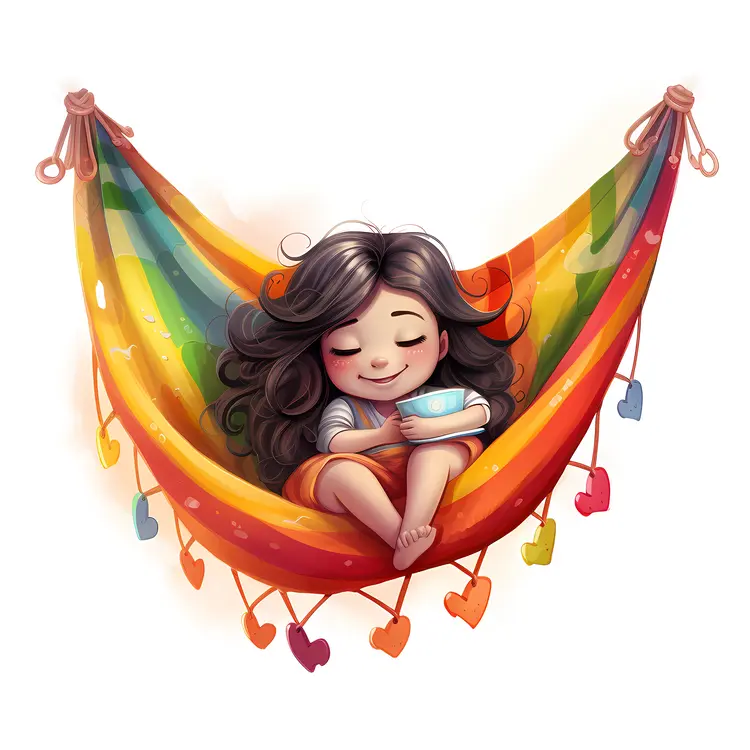 Cute Girl Relaxing in a Rainbow Hammock