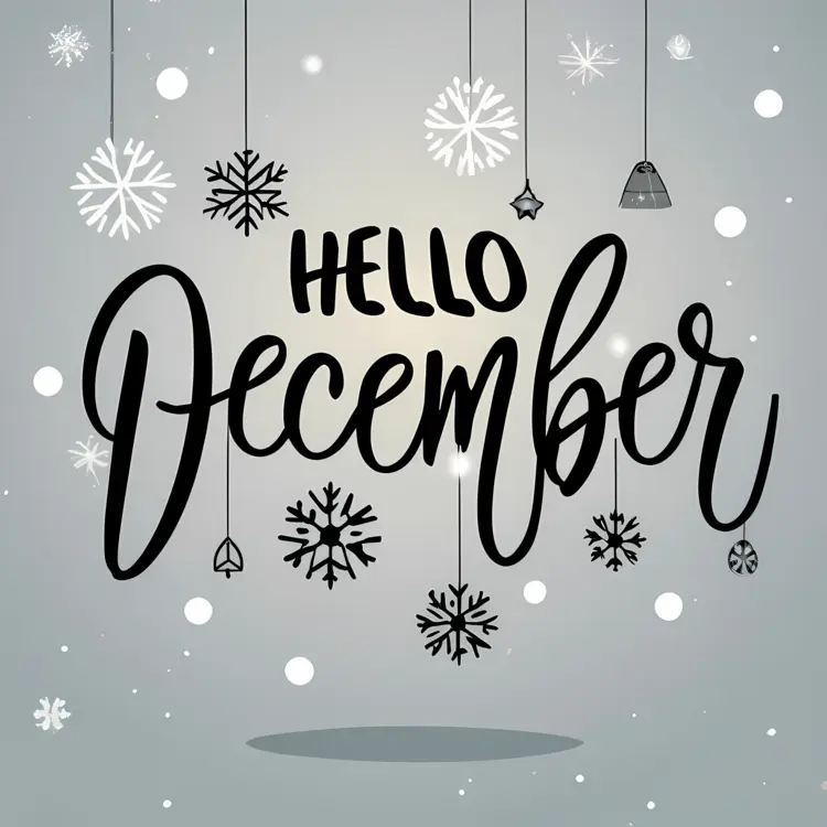 Hanging Snowflakes on Gray Background