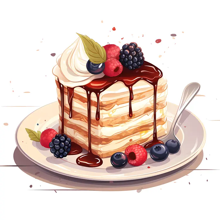 Layered Cake with Chocolate Drizzle and Berries