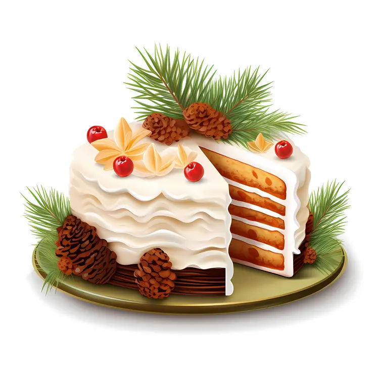 Christmas Cake with Berries and Pinecones