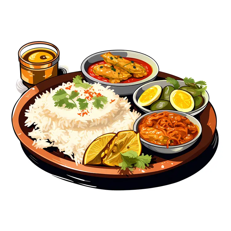 Traditional Indian Thali with Rice and Curry