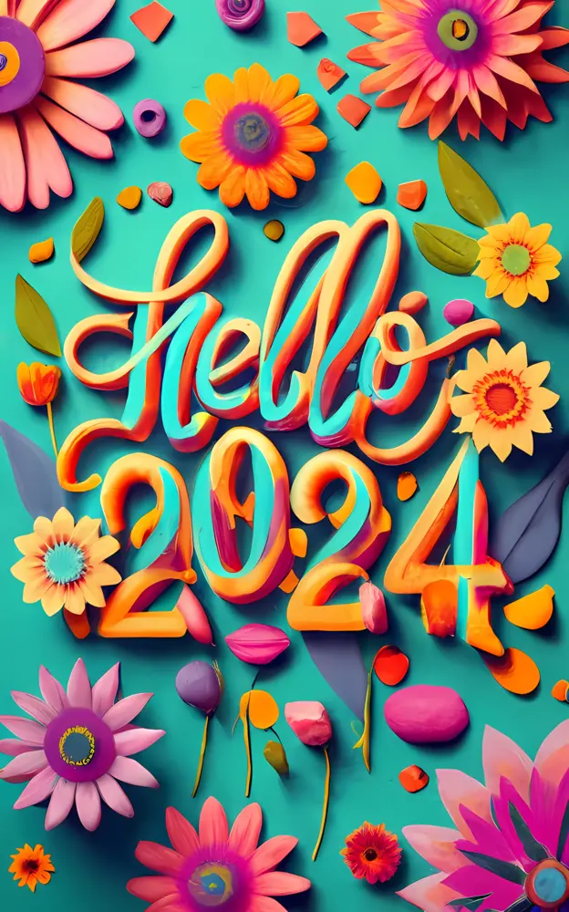 Colorful Floral Hello 2024 Greeting