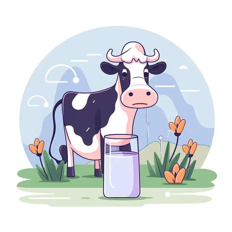 Cow and Glass of Milk in Nature